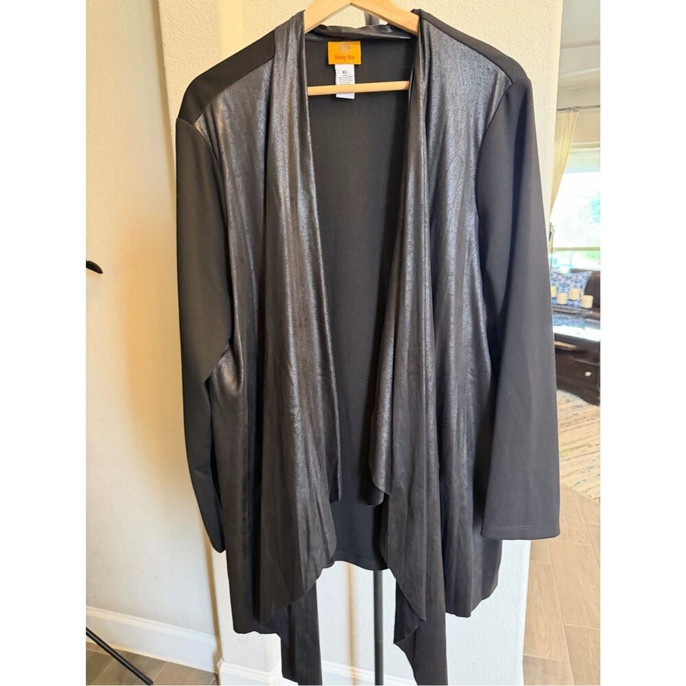 Ruby Rd. Black Draped Shimmer Open -Front Blazer / Cardigan  XL